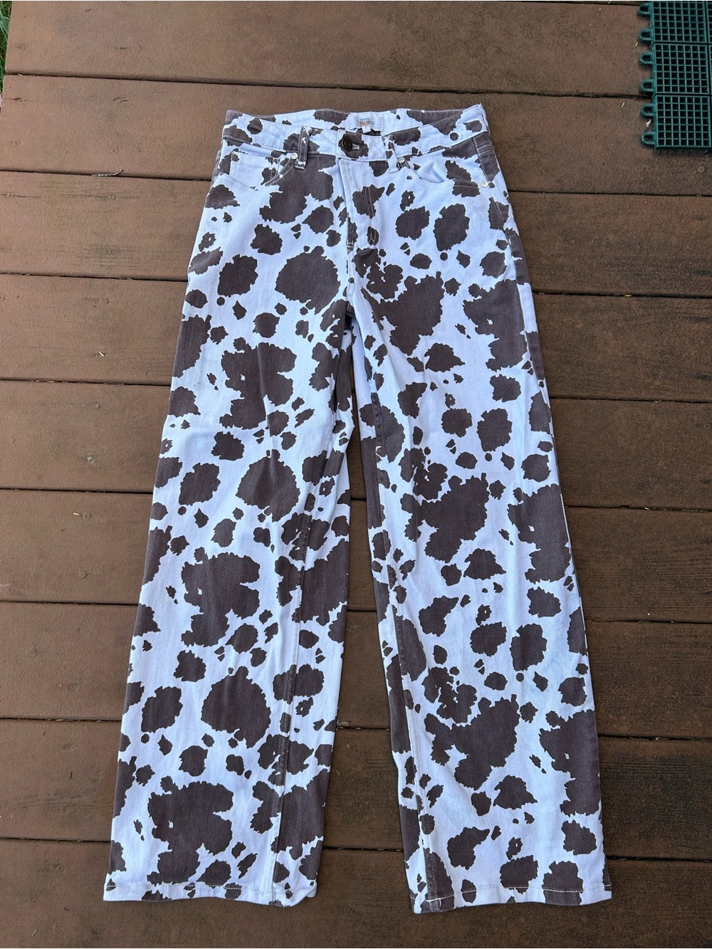 Cow Print Wide-Leg Pants - Brown and White